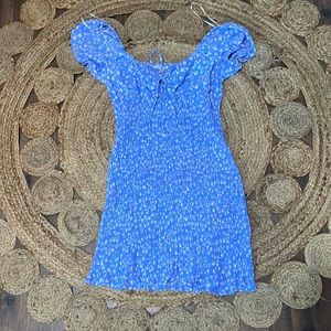 Blue dress with pink and white flowers